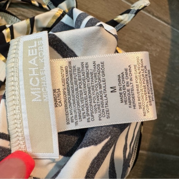 Michael Kors Zebra Print Bikini Top - Black, White, Gold - Picture 3 of 9